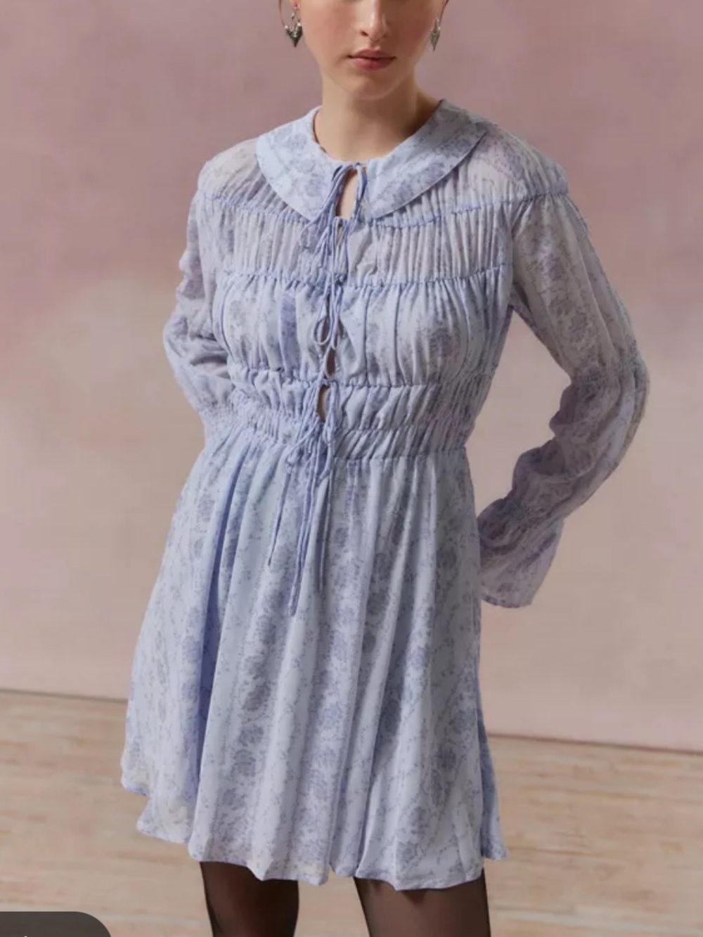 Urban Outfitters Kimchi Blue Coquette Twee Light blue chiffon floral bow dress